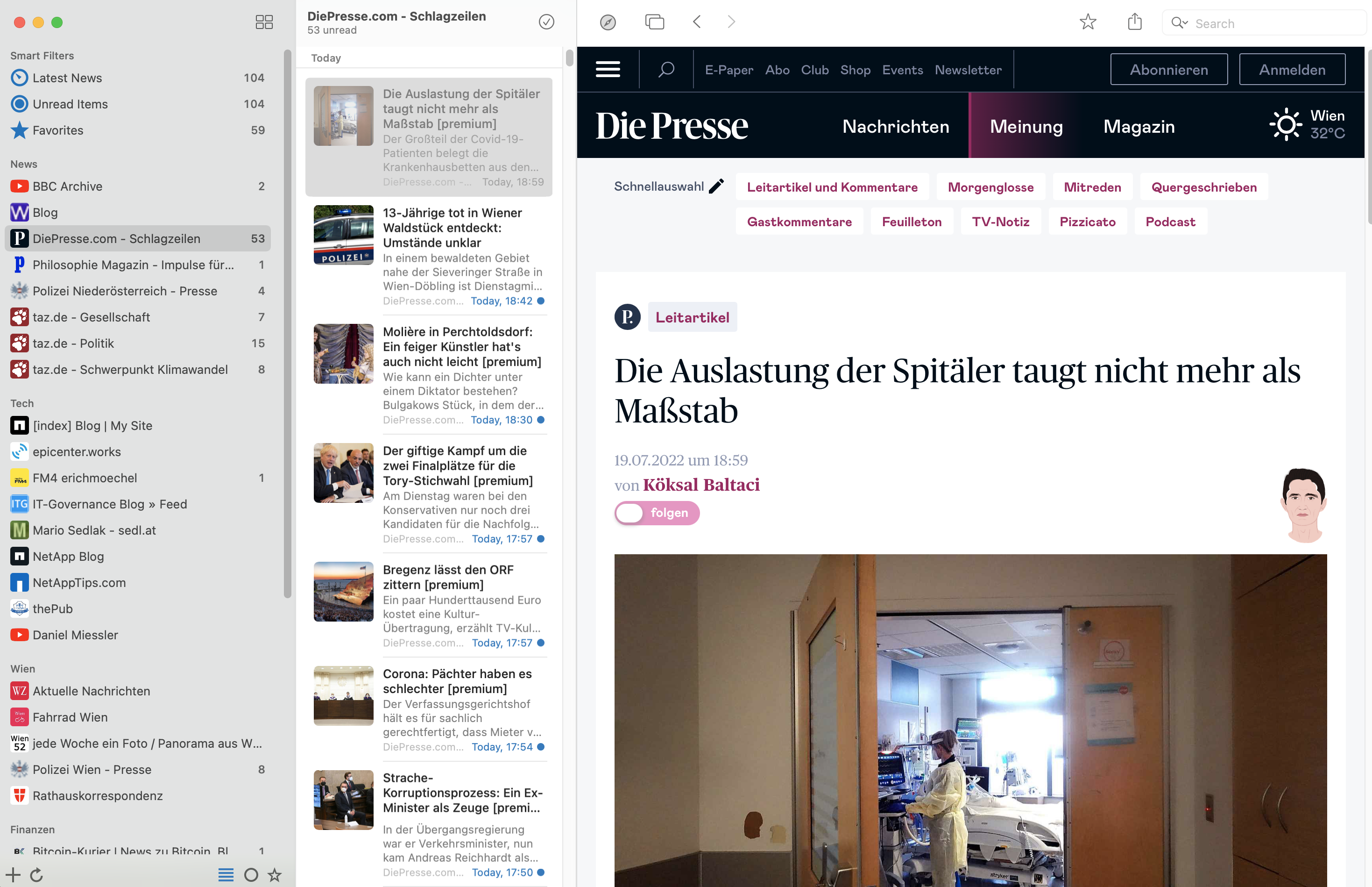 RSS-Reader Oberfläche