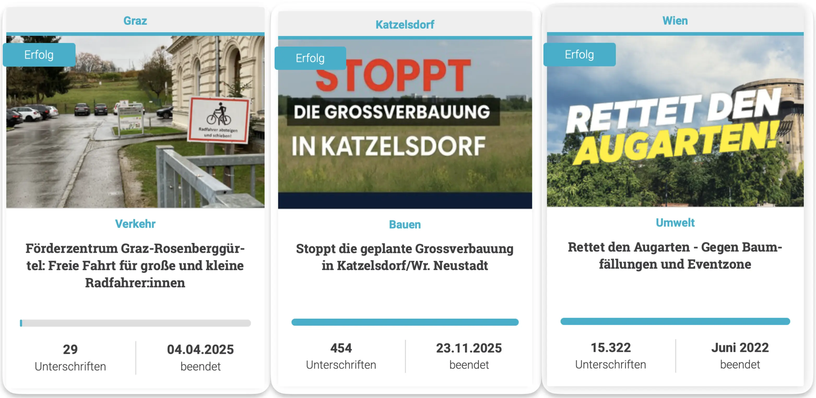 Drei Screenshots, drei Petitionen